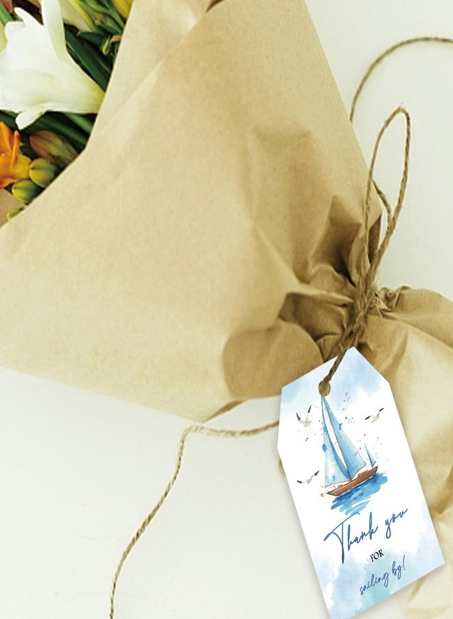 FORSHEEP 50pcs Nautical Thank You Tags, Sailboat Gift Tag with String for Boy Birthday Party, Ahoy It's a Boy Thank You Paper Tags for Nautical Themed Party Favors - Image 5